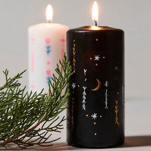 NWT Free People X Orna Hand Painted Pillar Candle - Black Combo - Vegan Friendly